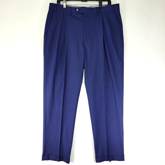 Ralph Lauren Other - Ralph Lauren Men's Dress Pant Trousers Navy Blue Polyester Blend Pleated 36x32